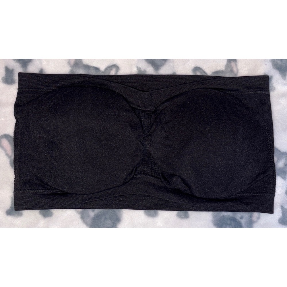 St. Eve Seamless Black Lightly Padded Strapless Bandeau Tube Bra, L/XL‎